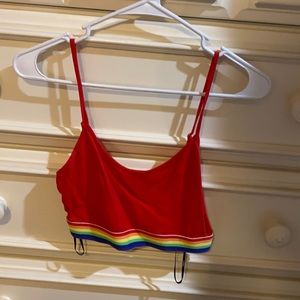 Red Crop Top with Rainbow Band